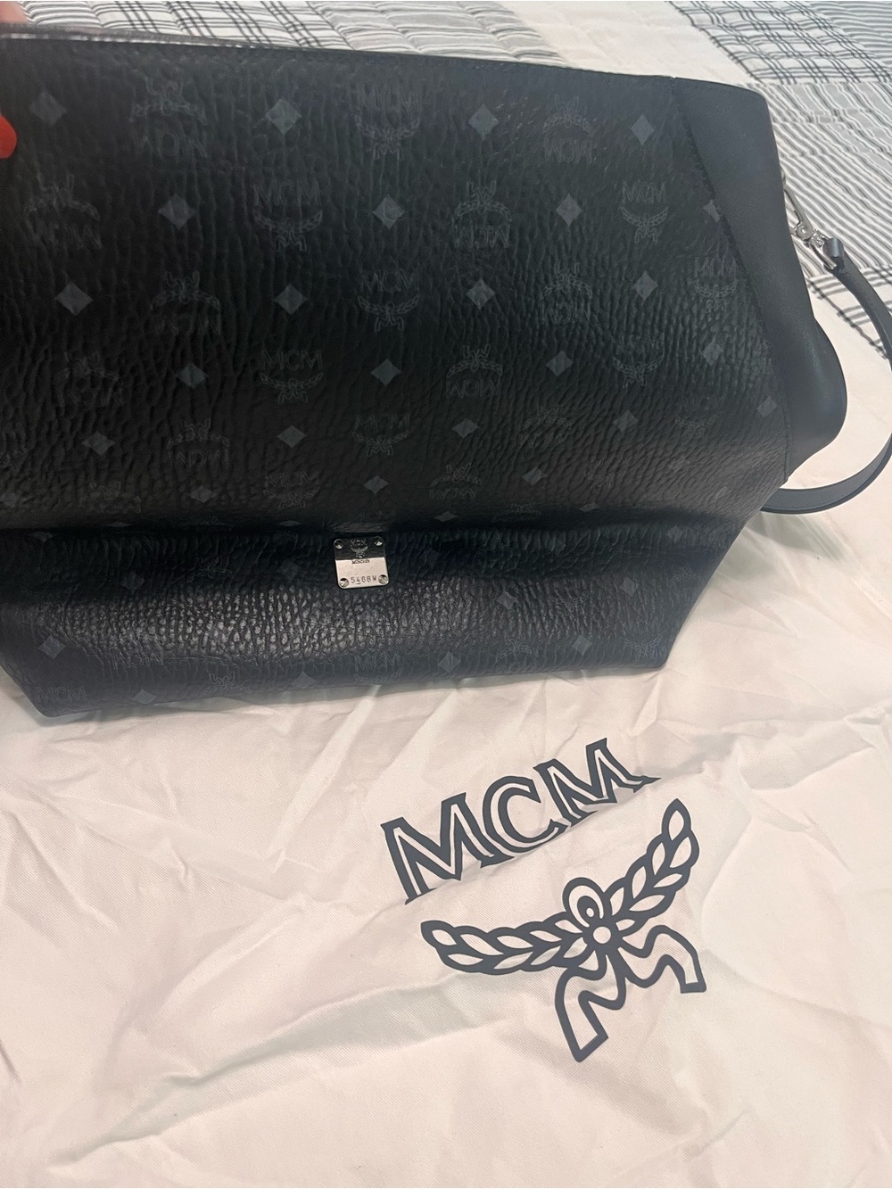 MCM Black Logo-Print Leather Shoulder Bag